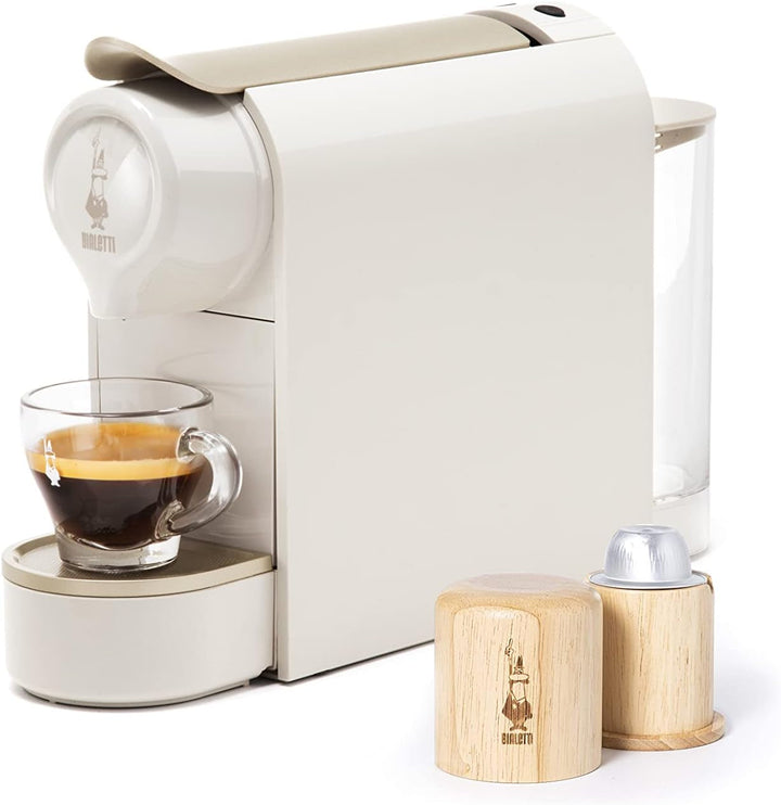 Bialetti Gioia, filtru de cafea espresso pentru capsule din aluminiu, super compact, rezervor de 500 ml, 50% plastic reciclat, taupe