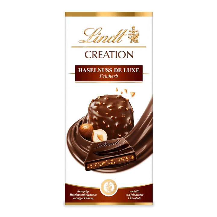 Lindt Schokolade Creation Haselnuss De Luxe Feinherb | 150 G Tafel | Knusprige Haselnuss-Stückchen in Cremiger Füllung Umhüllt Von Feinherber Schokolade | Schokoladentafel | Schokoladengeschenk