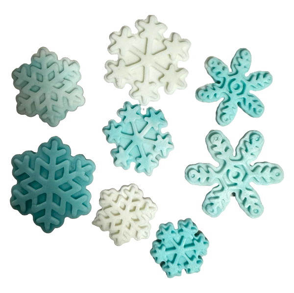 Set 8 edible decorations of sugar, snowflakes