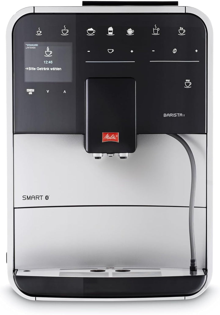 Melitta Barista T Smart - Aparat de cafea complet automat cu sistem de lapte, Aparat de cafea cu râșniță, De ex. pentru cappuccino sau espresso, Posibil control prin aplicație, Negru/argintiu