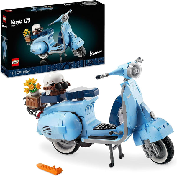 LEGO Icons Vespa 125, Model de motocicletă de construit, Scuter de epocă din Italia, Kit model pentru adulți, Piesă de afișare ca decor pentru cameră, Cadouri pentru femei și bărbați 10298