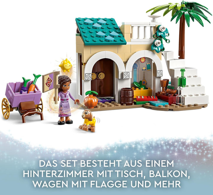 LEGO 43223 Disney Wish Asha în orașul Rosas, set de film Wish cu piață, mini păpușă Asha, Valentino ca capră de jucărie și figuri de stele, cadou pentru copii de la 6 ani, fete și băieți
