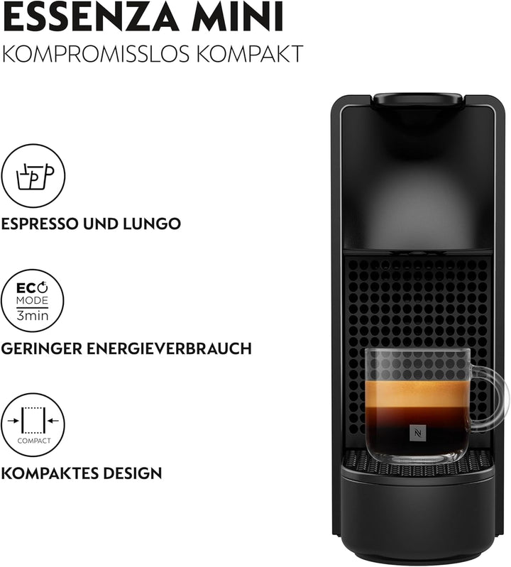 Aparat de cafea cu capsule Krups Nespresso Essenza Mini XN1108 | 19 bar | mod de economisire a energiei | 1260 W | 0.6 litri | 8.03 X 3.31 X 12.99 Cm|negru