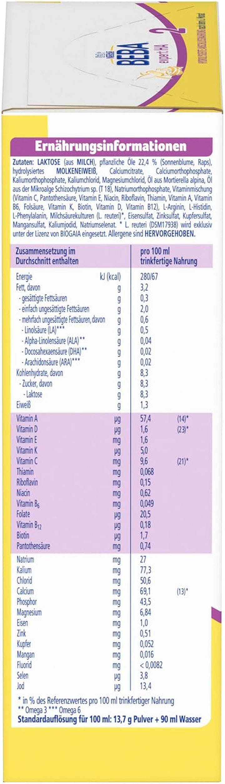 BEBA Expert HA 2 Folgemilch Nach Dem 6. Monat, Babynahrung Mit Hydrolysiertem Protein, Nur Laktose, Ohne Palmöl, 6Er Pack (6 X 550G)