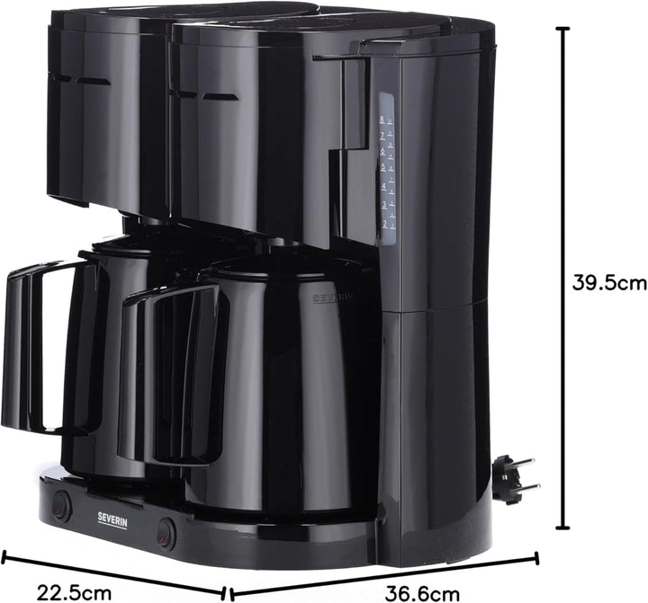 SEVERIN Duo filtru de cafea cu ulcior termo, filtru de cafea pentru până la 16 cești, filtru de cafea atractiv cu 2 ulcioare cu vid, negru, KA 9315