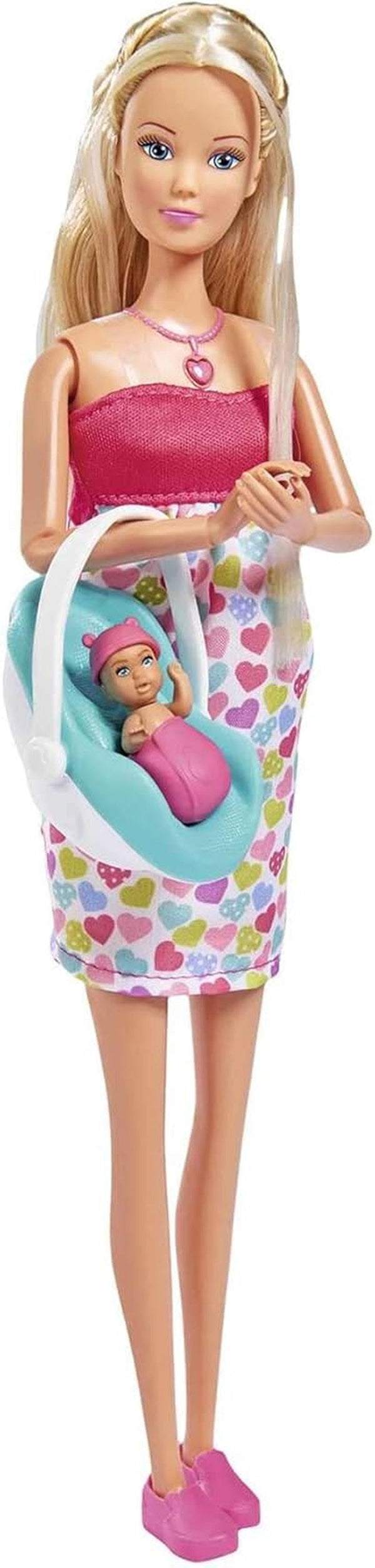 Simba 105733480 - Steffi Love Baby Backpack, păpușă gravidă cu bebeluș și sunete grozave, accesorii pentru bebeluși și suport pentru bebeluși, roz
