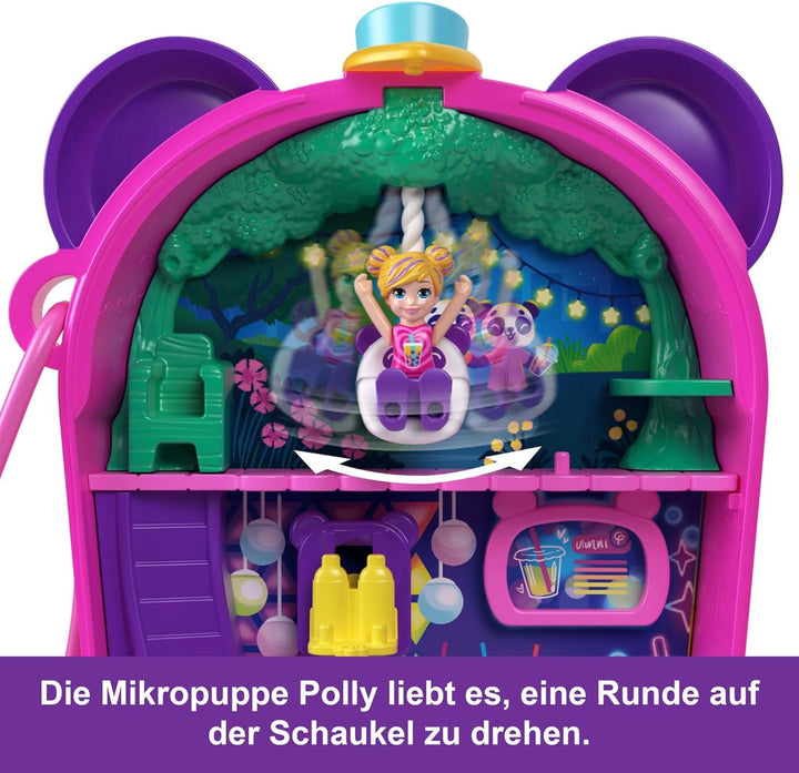 Polly Pocket păpuși și set de joacă, Bubble Tea Panda Box, jucărie pentru animale cu 2 păpuși mici, Panda și accesorii pentru mâncare, HWN95