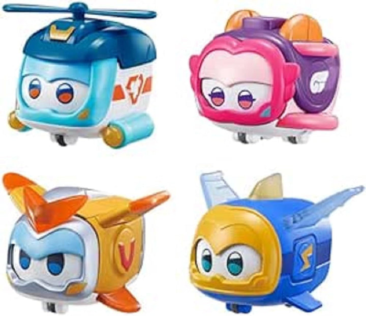 Super Wings Super Pets 4 PCS Shine, Golden Boy, Jerome, Ellie, cu expresie facială comutabilă, cu efect de fulger, portabil, jucărie pentru 3 4 5 6 7 8 ani băiat fată, 2 inci
