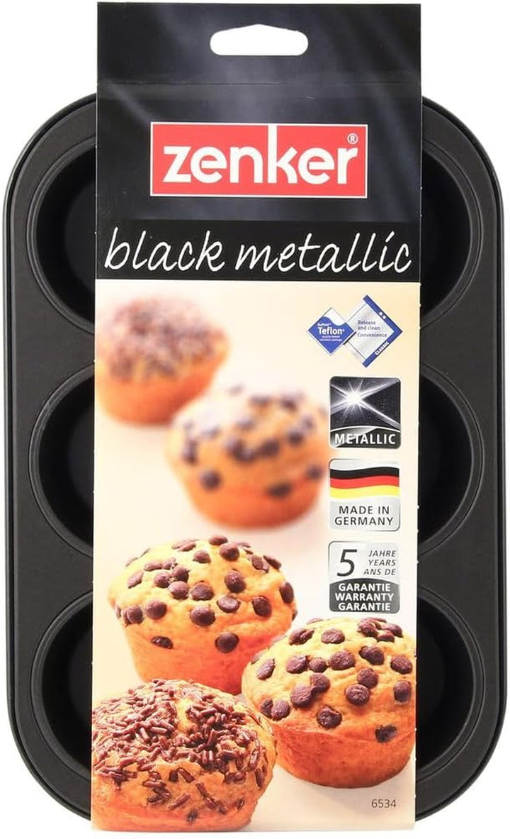 Zenker 6Er Muffinform Black Metallic, 275X190X30 Mm, Teflon Classic Antihaftbeschichtung, Hitzebeständig Bis 230°C, Leichte Reinigung, Ideal Für Köstliche Muffins