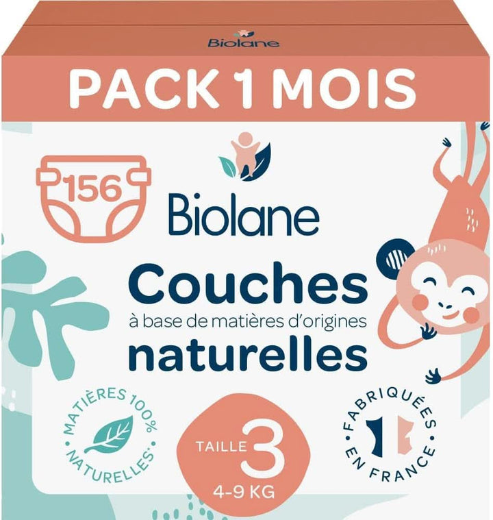 Biolane Windel Größe 1 Ökologisch - Biolane - Größe 1 (2-5 Kg) - Für Empfindliche Haut - Besonders Absorbierend, Keine Undichtigkeiten, 12 Stunden Trocken - Ein-Monats-Packung 168 Windeln