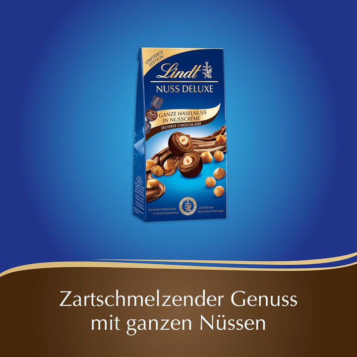 Lindt Schokolade NUSS DELUXE Kugeln Dunkle Haselnuss | 98G Beutel | Geröstete Haselnüsse in Feiner Nusscrème Umhüllt Von Dunkler, Feinschmelzender Schokolade | Pralinengeschenk | Schokoladengeschenk