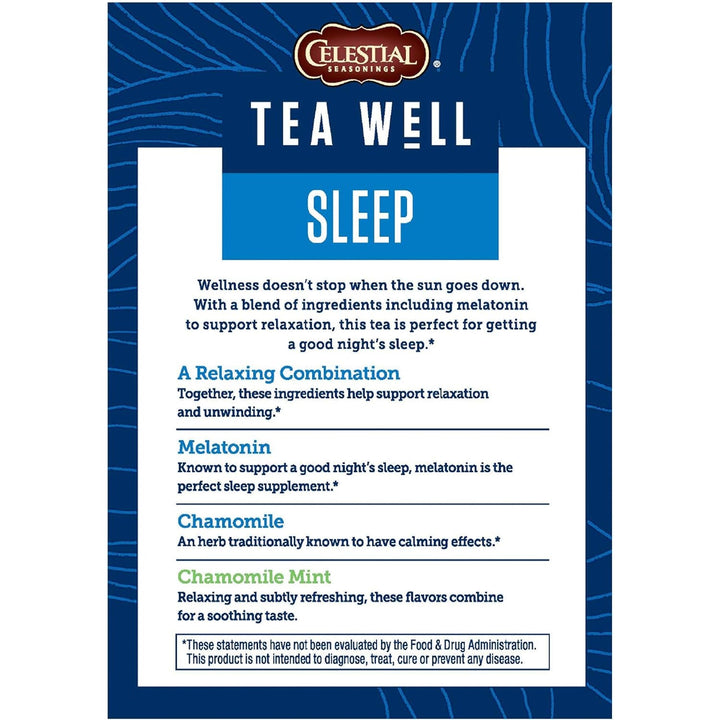 Teawell Herbal Tea, Sleep with Melatonin, Chamomile Mint, Caffeine Free Wellness Tea, 12 Tea Bags (Pack of 6) Tea USA Naty Shop