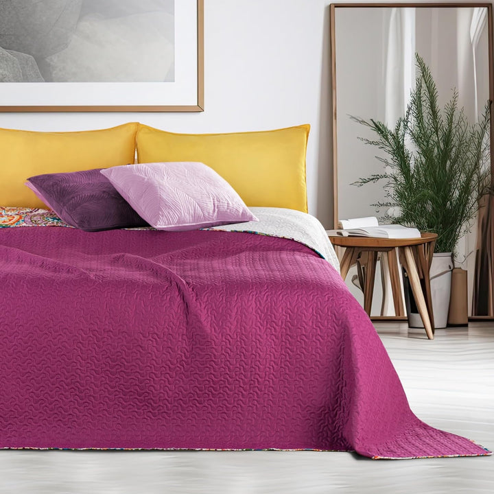 Decoking 12222 Tagesdecke 200X220 Cm Rosa Violett WeiÃŸ Bunt Anthrazit BettÃ¼berwurf Zweiseitig Colourful Pink White Violet Steppung Bibi