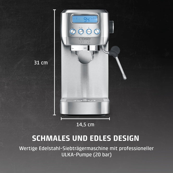 CASO Espressogourmet Crema - mașină cu portafilter, mașină de espresso, cu spumă de lapte, espresso, cappuccino, portafilter din oțel inoxidabil, pompă Ulka de 20 bar, mașină de cafea, cafea pudră, doze ESE