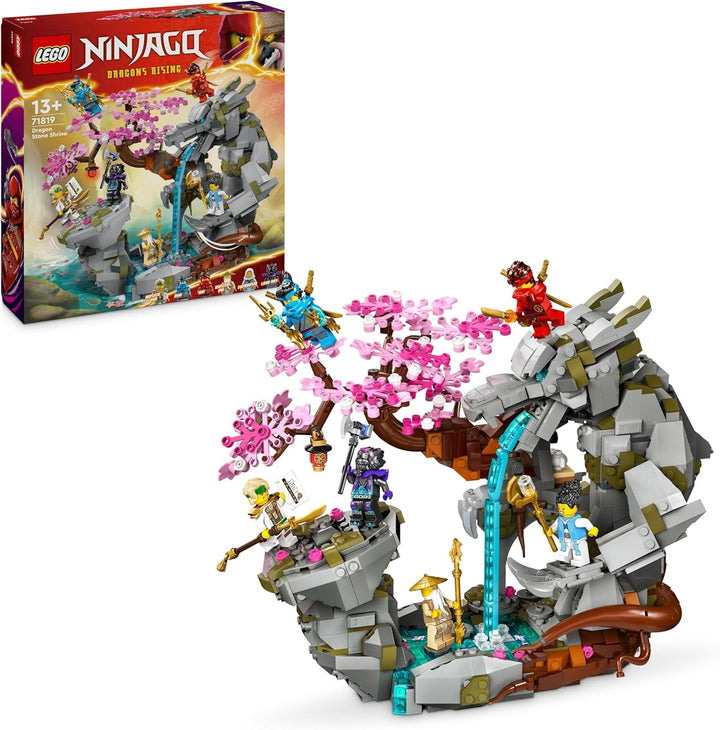 Jucărie LEGO NINJAGO Dragon Stone Temple Dragon cu 6 figuri Ninja, set mare de construit, jucat și expus, cadou de ziua de naștere pentru băieți și fete 13+ 71819