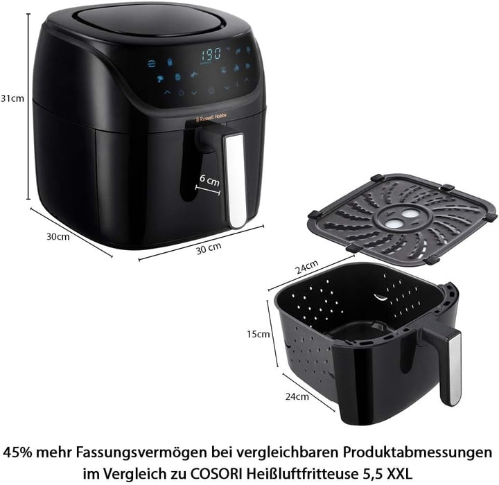 Russell Hobbs Heißluftfritteuse XXL 8L Rapid Airfryer [Kompaktes Gehäuse,7 Kochfunktionen,10 Programme] Satisfry (Spülmaschinenfest, Max 220°C, Fritteuse Ohne Öl, Grillen, Backen, Braten) 27170-56