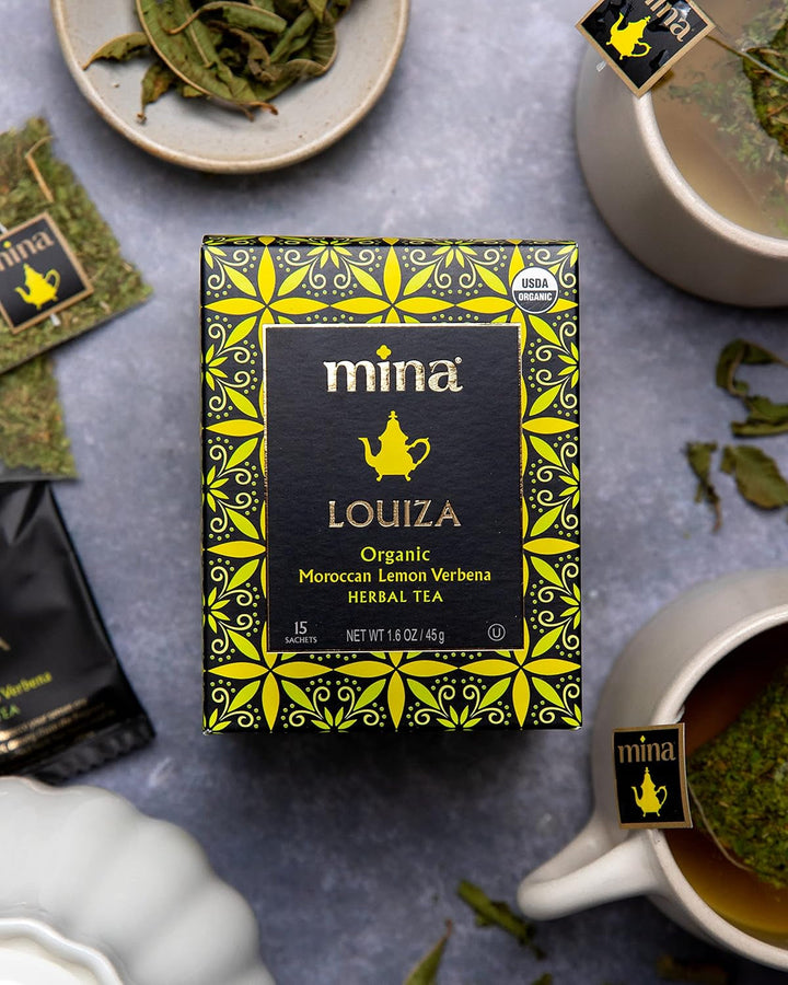 Louiza, Organic Moroccan Lemon Verbena Tea, Organic Herbal Tea Bags, 15 Biodegradable Sachets, Refreshing Lemon Tea Bags, Caffeine Free, Moroccan Lemon Verbena Tea Bags Tea USA Naty Shop