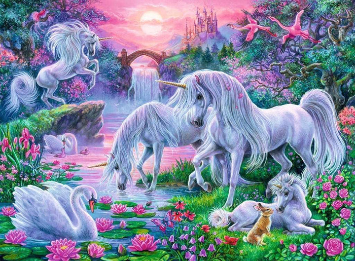 Ravensburger puzzle pentru copii - 10021 Einhörörner Im Abendrot - Puzzle fantezie pentru copii de peste 7 ani, cu 150 de piese în format XXL