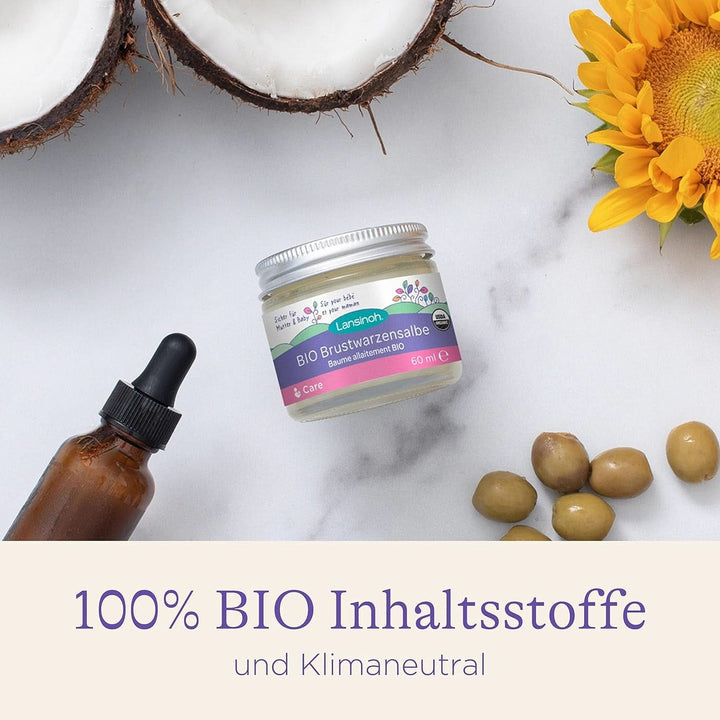 Lansinoh BIO Brustwarzensalbe, 60 Ml - Natürliche Pflege Empfindlicher Brustwarzen Und Trockener Haut - Klimaneutral