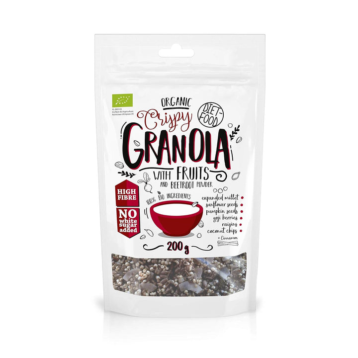 DIET-FOOD Keto Granola Mit Himbeere Low Carb Und Fettarm Glutenfreies Granola Frühstücksmüsli Non-Gmo Snack Ohne Zuckerzusatz 200G 1Er Pack