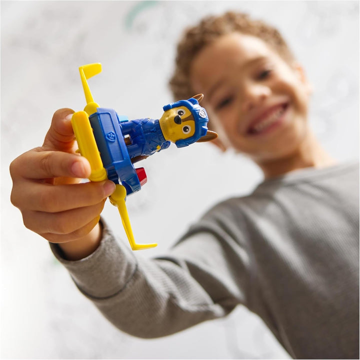 PAW PATROL, Chase Action Pup, figurină de joacă cu mini avion de salvare cu aripi pliabile, jucărie pentru copii începând cu vârsta de 3 ani