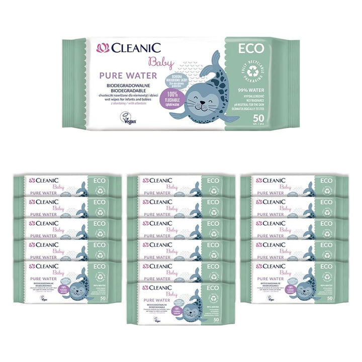 Baby Eco Pure Water Feuchttücher Für Kinder Und Säuglinge - 99% Ige Zusammensetzung Auf Wasserbasis - Allantoin - Parfümfrei - Spülbar - Für Empfindliche Haut - 50 Stück