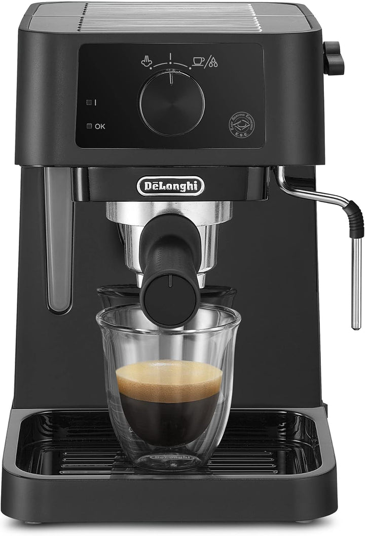 De'Longhi Stilosa EC 235.BK - Mașină espresso tradițională cu portafilter, mașină espresso cu spumă de lapte manuală, pentru pulbere espresso, rezervor de apă de 1 litru, negru, 1100 W