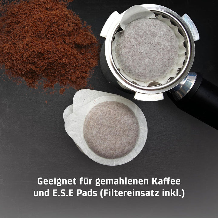 CASO Espressogourmet Crema - mașină cu portafilter, mașină de espresso, cu spumă de lapte, espresso, cappuccino, portafilter din oțel inoxidabil, pompă Ulka de 20 bar, mașină de cafea, cafea pudră, doze ESE