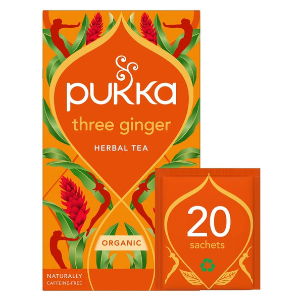 Three Ginger Organic Herbal Tea, Digestion-Aiding Infusion with Ginger, Turmeric, and Galangal, Tea Gift Set Ideal after Meals, Caffeine Free, 20 Total Bags Tea USA Naty Shop 20 Tea Bags
