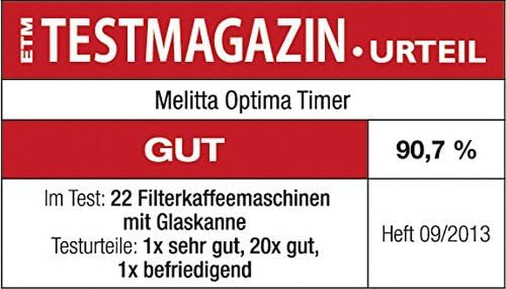 Melitta Optima Timer - Cafetieră cu temporizator, Cafetieră cu filtru, cu cană de sticlă și rezervor de apă detașabil, Pentru până la 8 cești de cafea, Negru