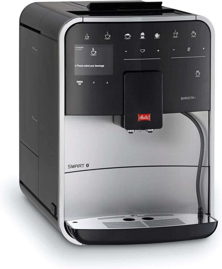 Melitta Barista T Smart - Aparat de cafea complet automat cu sistem de lapte, Aparat de cafea cu râșniță, De ex. pentru cappuccino sau espresso, Posibil control prin aplicație, Negru/argintiu
