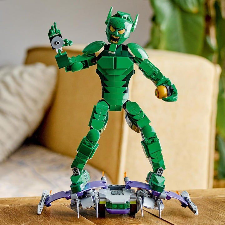 Figura de construcție LEGO Marvel Green Goblin, jucărie de construcție mobilă Super Villain pentru copii 8+, băieți și fete, set Spider-Man Universe cu glisoare și bombe de dovleac, idee de cadou Superhero 76284