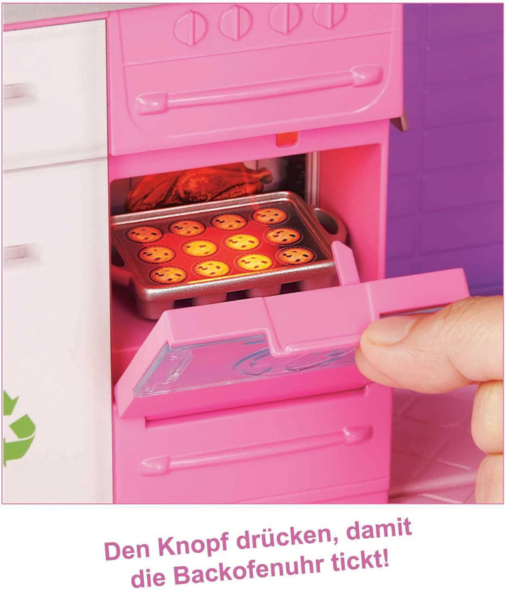 Barbie Dollhouse, Dream Villa Doll, complet mobilată, 3 etaje, 8 camere inclusiv piscină, tobogan și lift, 70 de accesorii, jucării de la 3 ani, GNH53