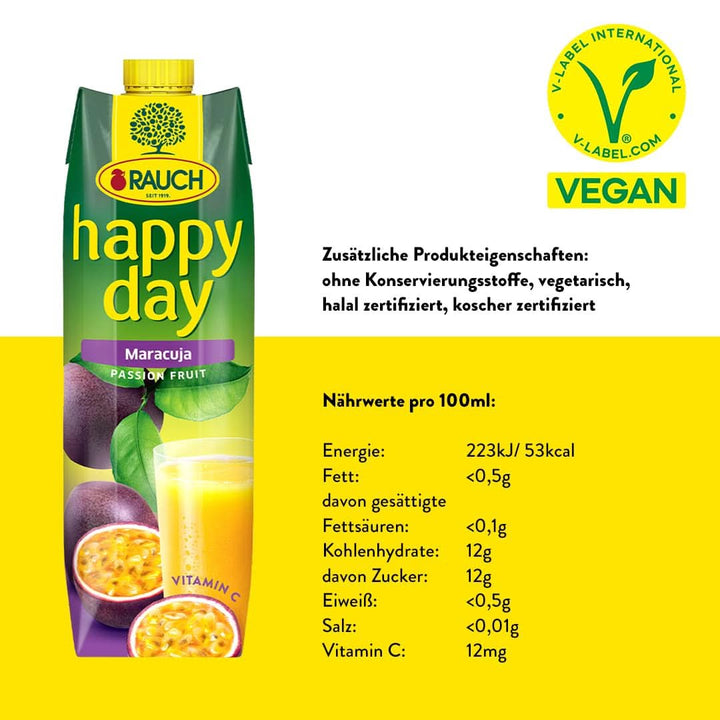 Rauch Happy Day Maracuja | Cu o mulțime de vitamina C | Magie exotică și aromă intensă | 6X 1 litru, Tetra Prisma