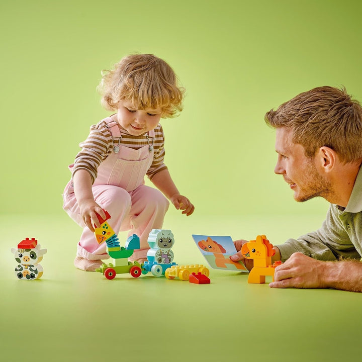 Tren de animale LEGO DUPLO, jucărie tren cu roți, figuri creative de animale de construit și reconstruit, jucărie educativă pentru copii mici, cadou de ziua de naștere pentru fete și băieți iubitori de animale de la 1½ ani 10412