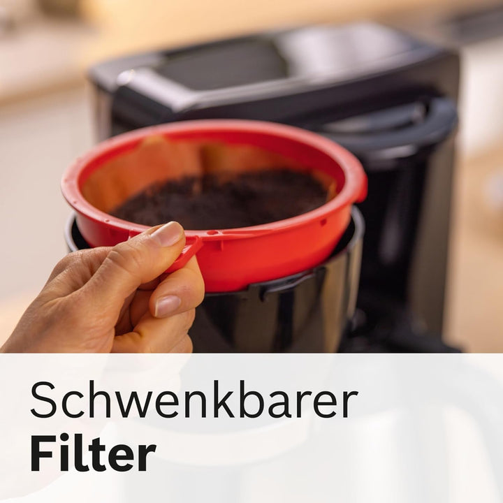 Mașină de cafea cu filtru Bosch Mymoment TKA6M273, cană termo 1 L, pentru 8-12 cești, opritor de picurare, suport pivotant pentru filtru, program de detartrare, rezervor de apă detașabil, 1200 wați, negru mat