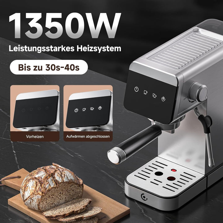 AMZCHEF Mașină de transport cu sită 20 Bar cu afișaj Led Acasă 2-In-1 Espresso Machine cu rezervor detașabil de 1,2L pentru cadouri acasă Mașină compactă din oțel inoxidabil Latte, 1350W