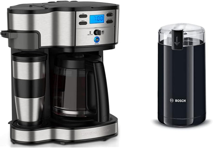 Hamilton Beach aparat de cafea cu sistem dublu de preparare, cu cană de călătorie, până la 12 cești de cafea, filtru programabil, aparat de cafea complet automat, 1,8 litri, negru (49980A-CE)
