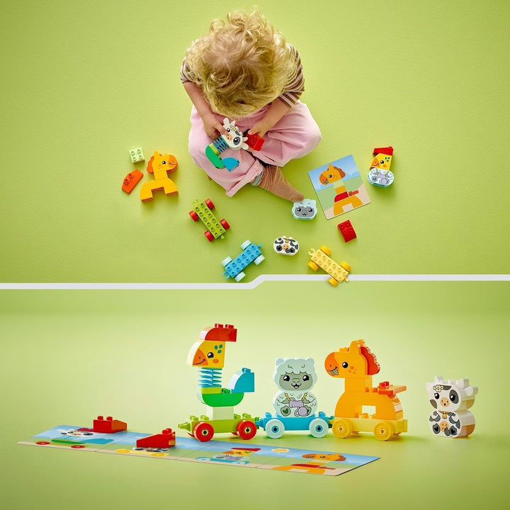 Tren de animale LEGO DUPLO, jucărie tren cu roți, figuri creative de animale de construit și reconstruit, jucărie educativă pentru copii mici, cadou de ziua de naștere pentru fete și băieți iubitori de animale de la 1½ ani 10412