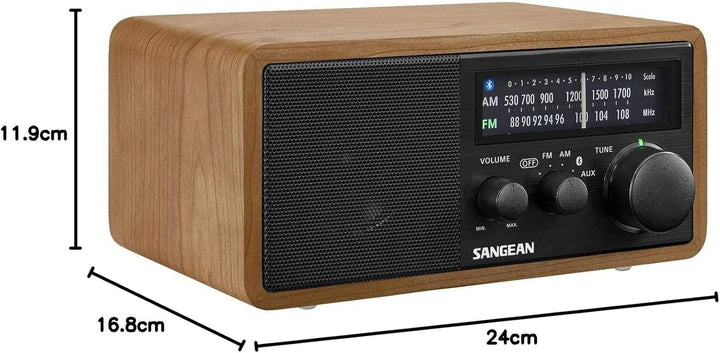 Radio de birou retro Sangean WR-11 cu tuner Ukw/Mw - mufă pentru căști - carcasă din lemn maro