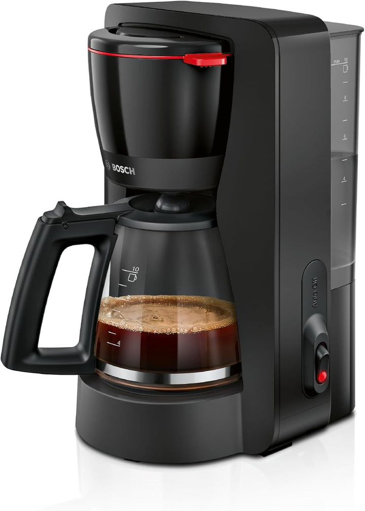 Mașină de cafea cu filtru Bosch Mymoment TKA6M273, cană termo 1 L, pentru 8-12 cești, opritor de picurare, suport pivotant pentru filtru, program de detartrare, rezervor de apă detașabil, 1200 wați, negru mat