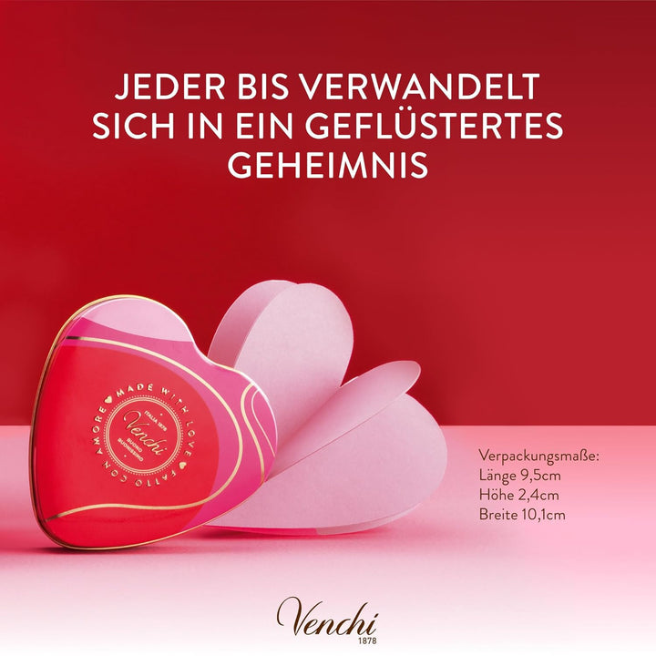 Venchi - Herzförmige Dose Mit 6 Valentines Pralinen, Geschmacksrichtungen Milch Und Veganer Extra Zartbitterschokolade 75%, Glutenfrei, Valentinstagskollektion, 48 G, Geschenkidee