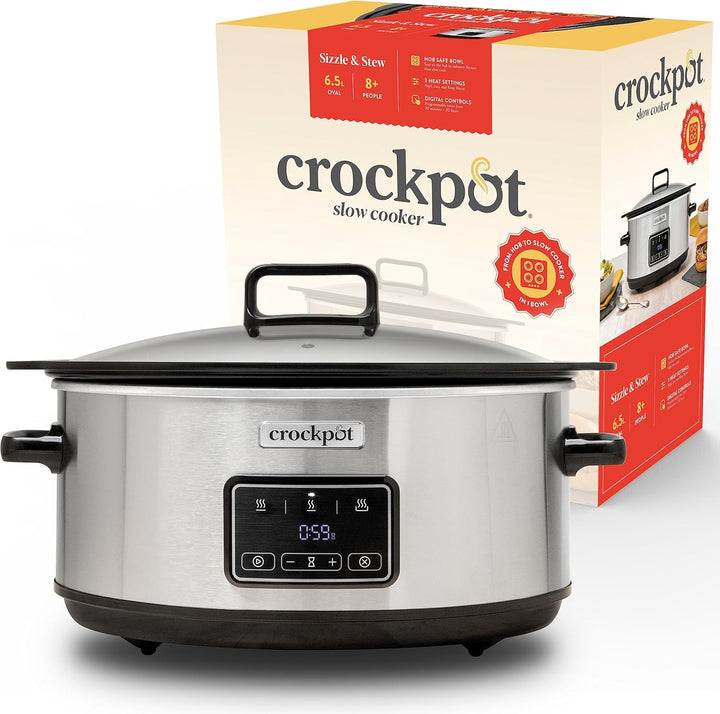 Crock-Pot Timeselect Digitaler Schongarer | Mit Programmierbarem Timer Und Digitaler Anzeige | 5,6 L Fassungsvermögen (Für 7 Personen Und Mehr) | Warmhaltefunktion | Edelstahl [CSC066X]