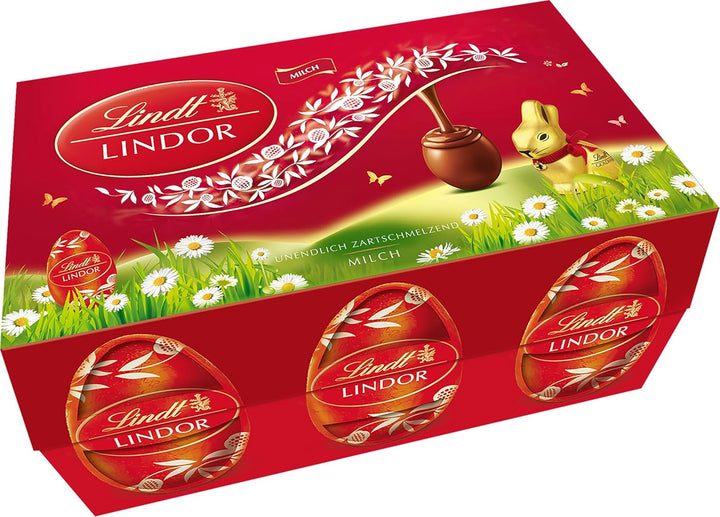 Lindt Schokolade LINDOR Eierkarton | 168 G | 6 X LINDOR Vollmilch Eier 28G Mit Zartschmelzender Füllung Im Eierkarton | Oster Schokolade | Schokoladengeschenk | Ostereier | Schokoeier