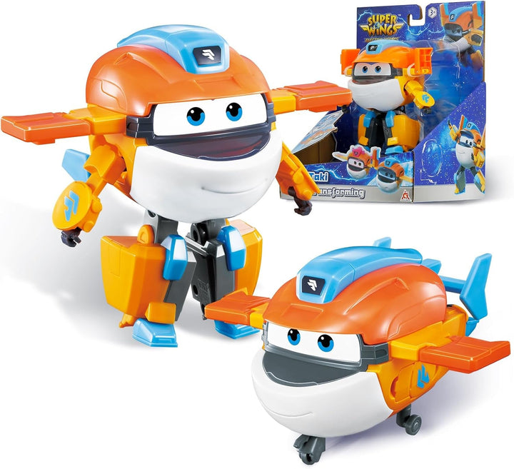 Super Wings Transformation Plane Supercharged Traver, Aprox. 12.7 Cm Figură mare de joacă pentru copii, avion de jucărie și figură de robot pentru băieți și fete de peste 3 ani, argintiu
