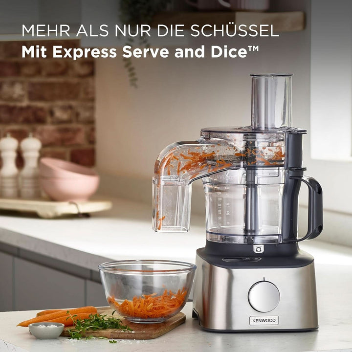 Kenwood Multipro Compact+ FDM315SS Kompakt-Küchenmaschine, 2,1 Liter, Integrierte Waage, Edelstahl Messer, 4 Arbeitsscheiben Und 5 Weitere Zubehör-Teile, Metallgehäuse, 800 Watt, Silber