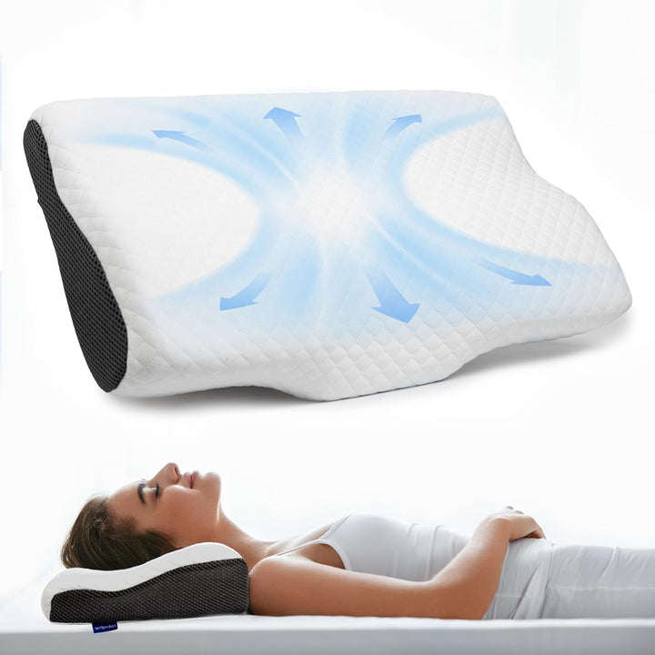 Pernă ortopedică Wolkenfeld, pernă pentru reducerea durerii de gât, pernă pentru gât din spumă cu memorie - pernă ergonomică pentru cap - pernă pentru dormit lateral pentru dormit lateral, spate și stomac Perne ortopedice cervicale Naty Shop Titlu implicit