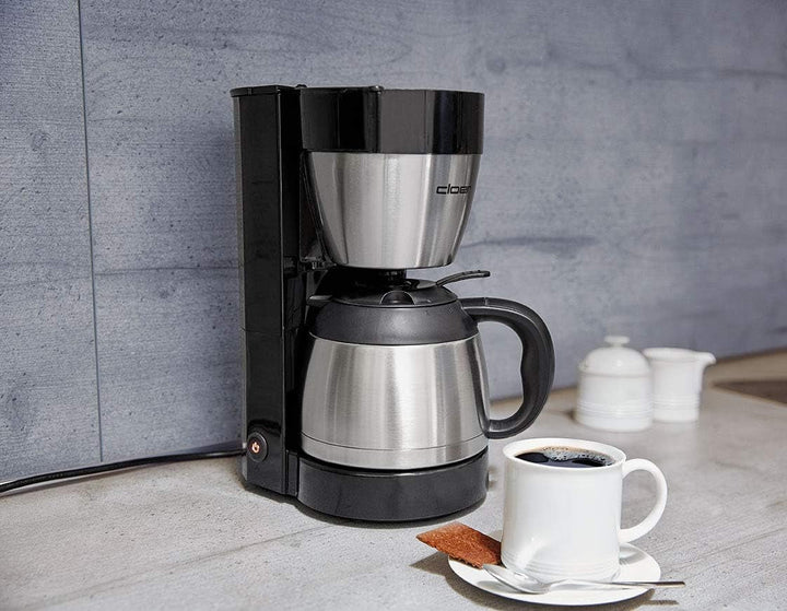 Cloer 5009 Cafetieră cu filtru cu funcție de menținere la cald, pentru până la 8 cești, 800 W, cu ulcior de vid din oțel inoxidabil, ulcior cu filtru 1X4, negru