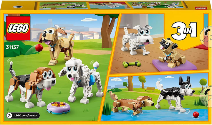 LEGO 31137 Creator 3In1 Set de câini drăguți cu figuri de animale Teckel, Pug, Poodle și multe altele, jucărie pentru copii 7+, cadou pentru iubitorii de câini