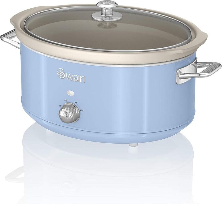 Swan Retro SF17031YELNEU Slow Cooker 6,5L Abnehmbarer Kochbehälter, PFOA- Und Ptfe-Freier Keramischer Antihaft-Behälter, 3 Temperaturstufen, Glasdeckel, Vintage-Design, Gelb, 320W